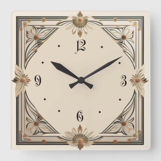 Horloge Carrée Fleur Art Déco (Recto)