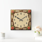 Horloge Carrée Fleur Art Déco (Maison)