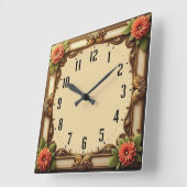 Horloge Carrée Fleur Art Déco (Angle)