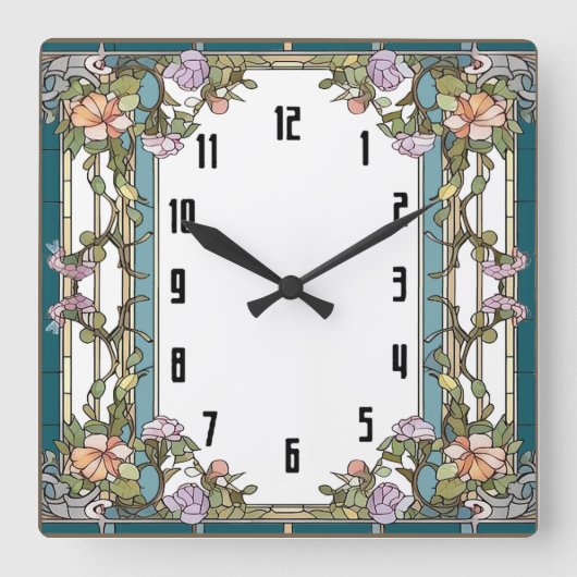 Horloge Carrée Fleur Art Déco (Recto)