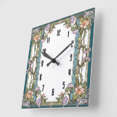 Horloge Carrée Fleur Art Déco (Angle)