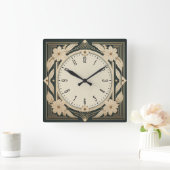 Horloge Carrée Fleur Art déco (Maison)