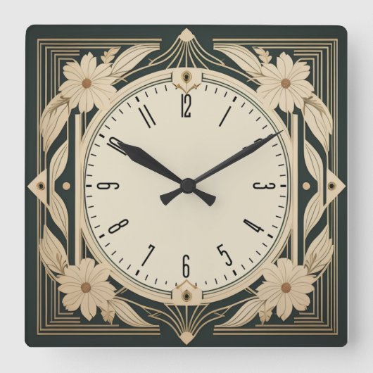 Horloge Carrée Fleur Art déco (Recto)