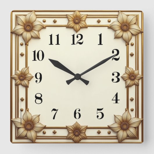 Horloge Carrée Fleur Art Déco (Recto)