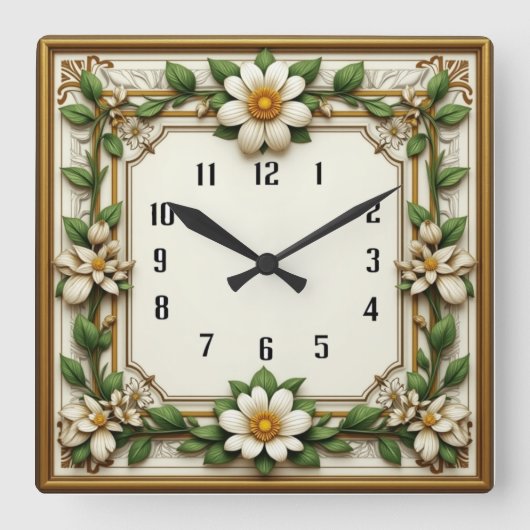 Horloge Carrée Fleur Art déco (Recto)