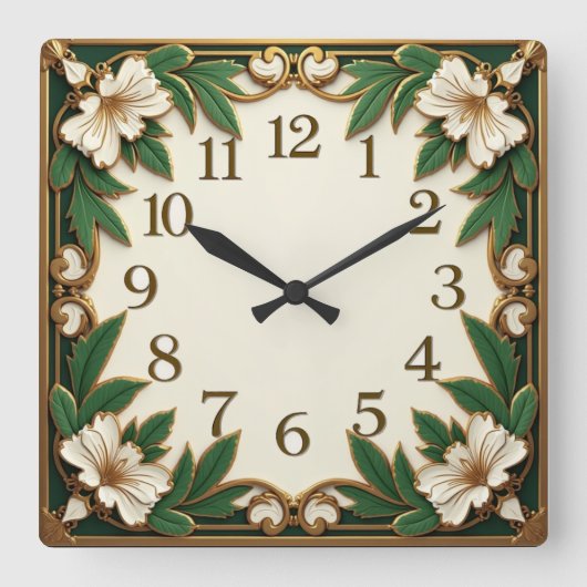 Horloge Carrée Fleur Art Déco (Recto)
