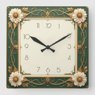 Horloge Carrée Fleur Art déco