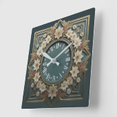 Horloge Carrée Fleur Art déco (Angle)