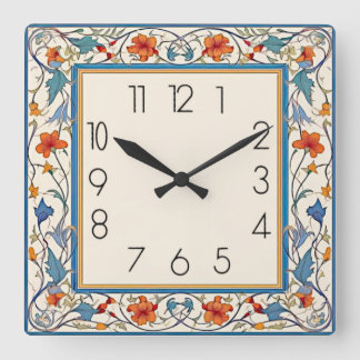 Horloge Carrée Fleur Art Déco