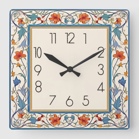 Horloge Carrée Fleur Art Déco (Recto)