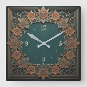 Horloge Carrée Fleur Art déco