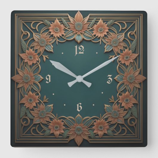 Horloge Carrée Fleur Art déco (Recto)