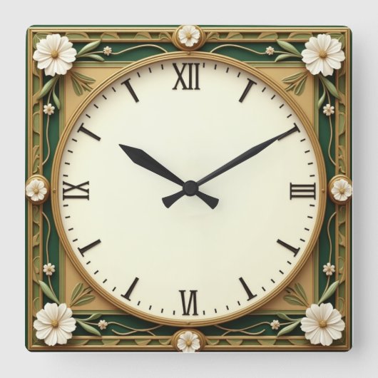 Horloge Carrée Fleur Art Déco (Recto)