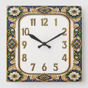 Horloge Carrée Fleur Art Déco