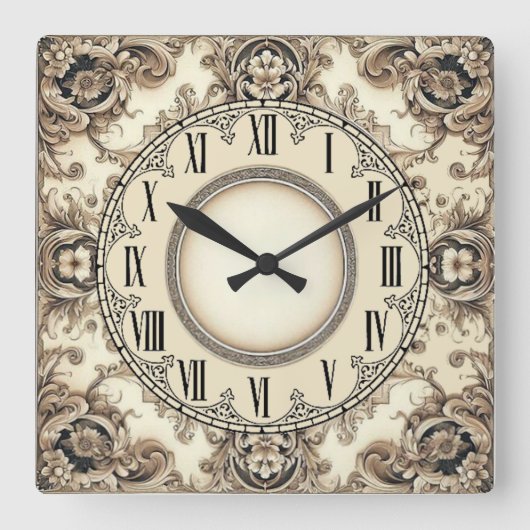 Horloge Carrée Fleur Art Déco (Recto)