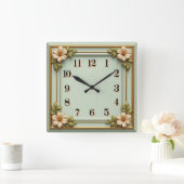 Horloge Carrée Fleur Art Déco Menthe (Maison)