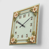 Horloge Carrée Fleur Art Déco Menthe (Angle)