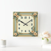 Horloge Carrée Fleur Art Déco Mint (Maison)