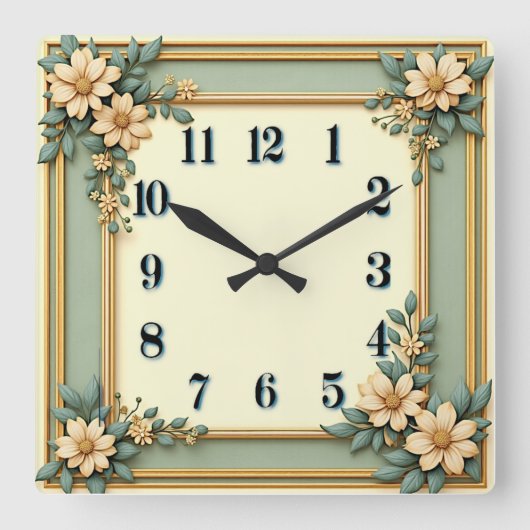 Horloge Carrée Fleur Art Déco Mint (Recto)