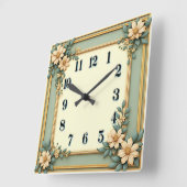 Horloge Carrée Fleur Art Déco Mint (Angle)