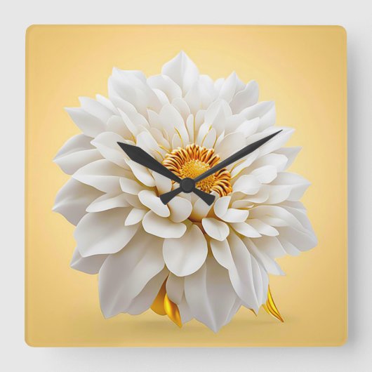 Horloge Carrée 🤍 Fleur blanche 3D Élégante Décoration (Recto)