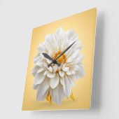Horloge Carrée 🤍 Fleur blanche 3D Élégante Décoration (Angle)