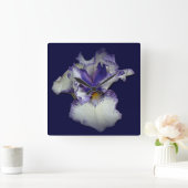 Horloge Carrée Fleur bleue et blanche d'iris barbu (Maison)