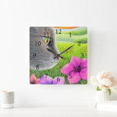 Horloge Carrée fleur chat 647 (Maison)