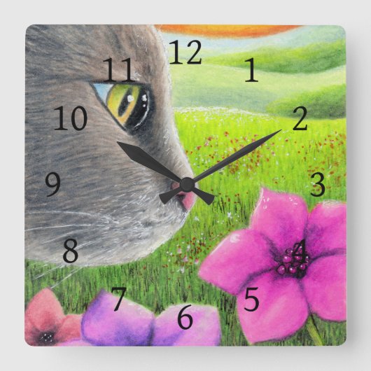 Horloge Carrée fleur chat 647 (Recto)