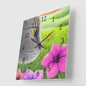 Horloge Carrée fleur chat 647 (Angle)