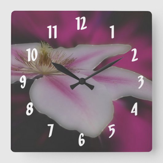 Horloge Carrée Fleur Clematis blanche (Recto)