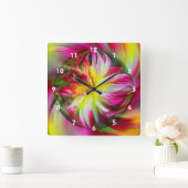 Horloge Carrée Fleur colorée Dahlia Art Abstrait (Home)