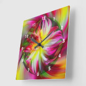 Horloge Carrée Fleur colorée Dahlia Art Abstrait (Angle)
