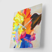 Horloge Carrée Fleur d'aquarelle Neon Carnation (Angle)