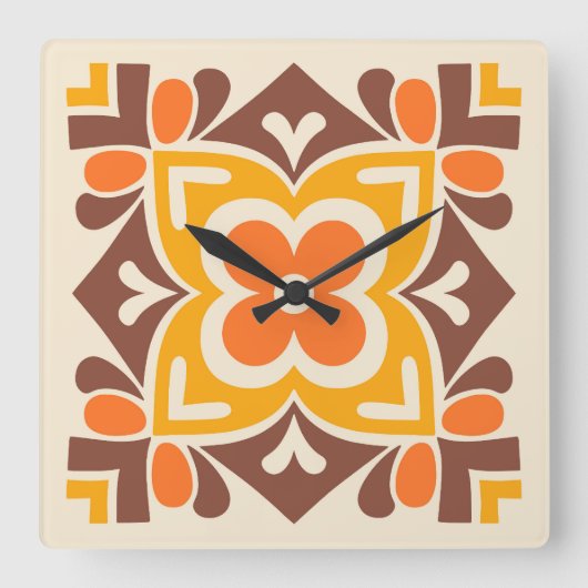 Horloge Carrée Fleur d'art populaire (Recto)