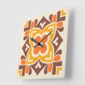 Horloge Carrée Fleur d'art populaire (Angle)