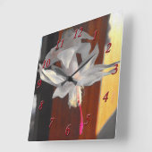 Horloge Carrée Fleur de cactus de Noël blanc chaviré (Angle)