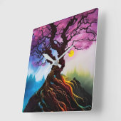 Horloge Carrée Fleur de cerisiers Arbre de vie (Angle)