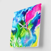 Horloge Carrée Fleur de cyclamen rose Aquarelle abstraite (Angle)