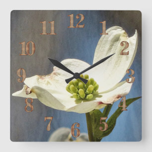 Horloge Carrée Fleur de Dogwood Blanc