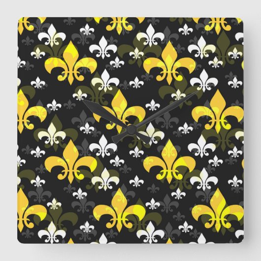 Horloge Carrée Fleur De Lis Blanc Jaune (Recto)
