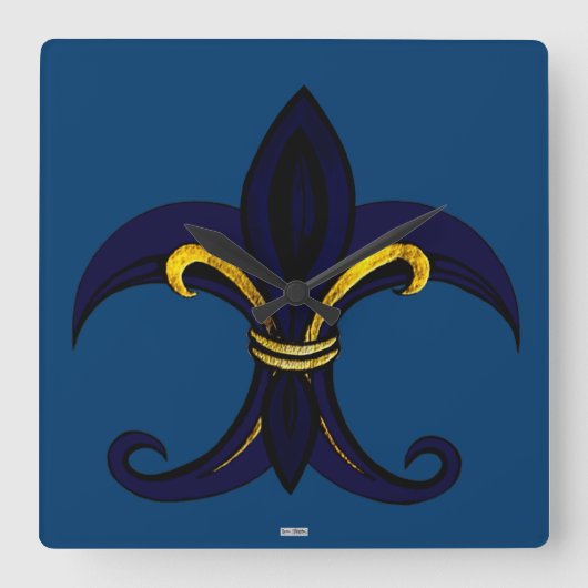 Horloge Carrée Fleur de Lis Blue (Recto)