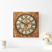Horloge Carrée Fleur de lis | Chiffres romains Arrière - plan ant (Maison)