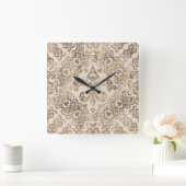 Horloge Carrée Fleur de lis Ornement - or pastel (Maison)