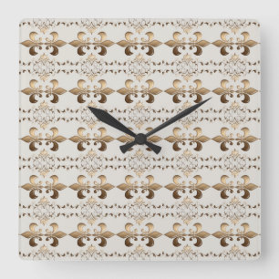 Horloge Carrée Fleur de lis royale d'or motif.