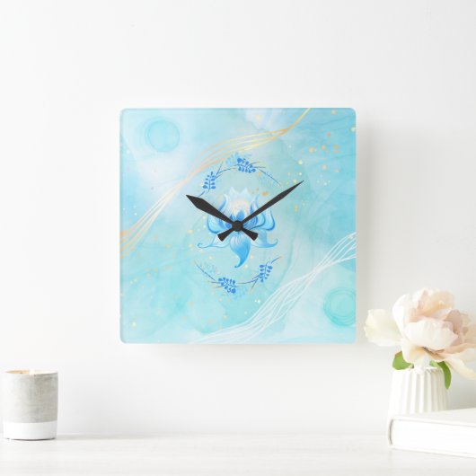 Horloge Carrée Fleur de Lotus sarcelle Azure Bloom (Maison)