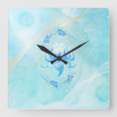 Horloge Carrée Fleur de Lotus sarcelle Azure Bloom (Recto)