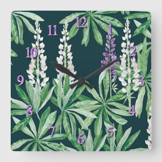 Horloge Carrée Fleur de lupin (Recto)