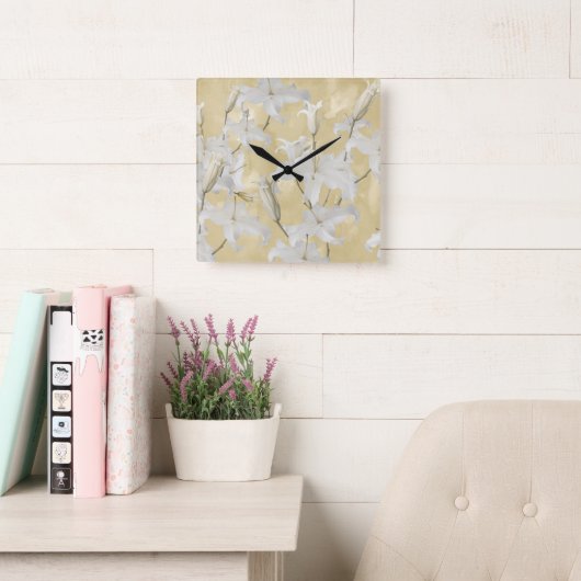 Horloge Carrée Fleur de Lys Blanche Glam 3a (Salle de lecture)