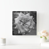 Horloge Carrée Fleur de rose noire et blanche (Maison)